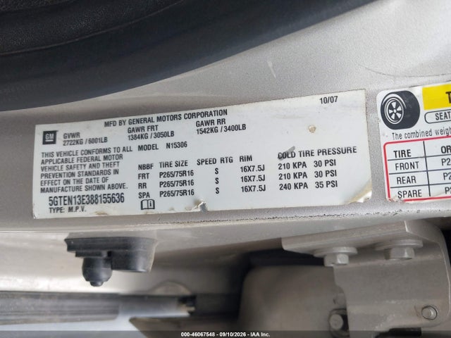46067548 :رقم المزاد ، 5GTEN13E388155636 vin ، 2008 Hummer H3 Suv مزاد بيع
