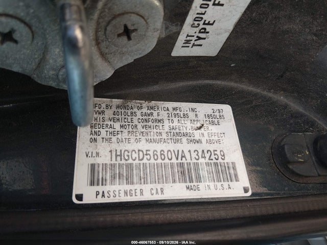Продаж на аукціоні авто 1997 Honda Accord Ex, vin: 1HGCD5660VA134259, номер лоту: 46067553