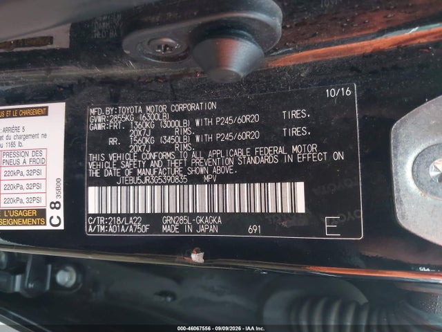 Продажа на аукционе авто 2016 Toyota 4runner Limited, vin: JTEBU5JR3G5390835, номер лота: 46067556