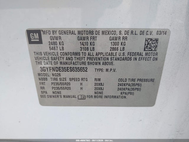 Продаж на аукціоні авто 2014 Cadillac Srx Premium Collection, vin: 3GYFNDE35ES635652, номер лоту: 46067563