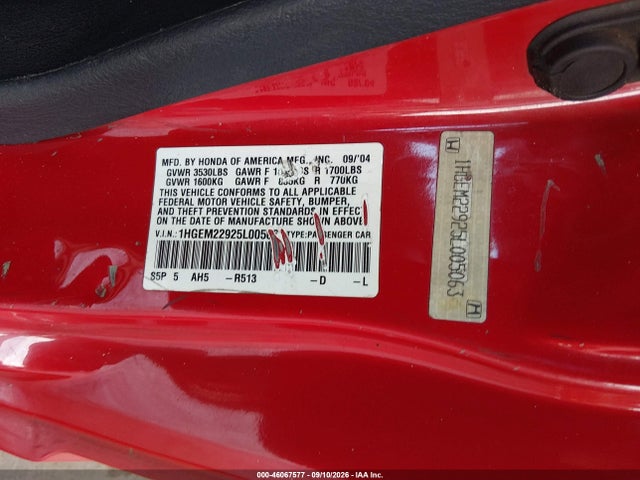 Продажа на аукционе авто 2005 Honda Civic Ex, vin: 1HGEM22925L005063, номер лота: 46067577