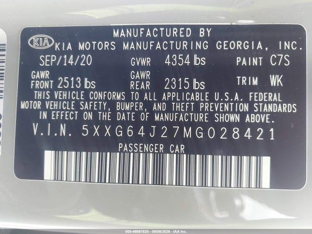 KIA K5 Gt-line 2021 5XXG64J27MG028421 Image 9