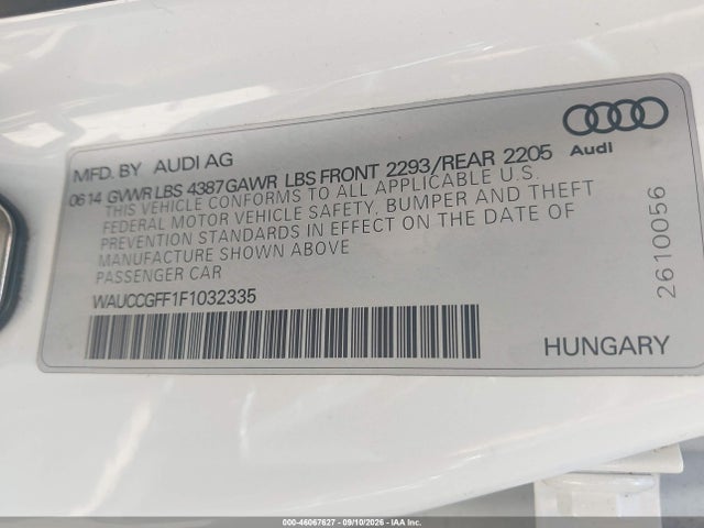 2015 Audi A3 1.8t Premium მანქანა იყიდება აუქციონზე, vin: WAUCCGFF1F1032335, აუქციონის ნომერი: 46067627
