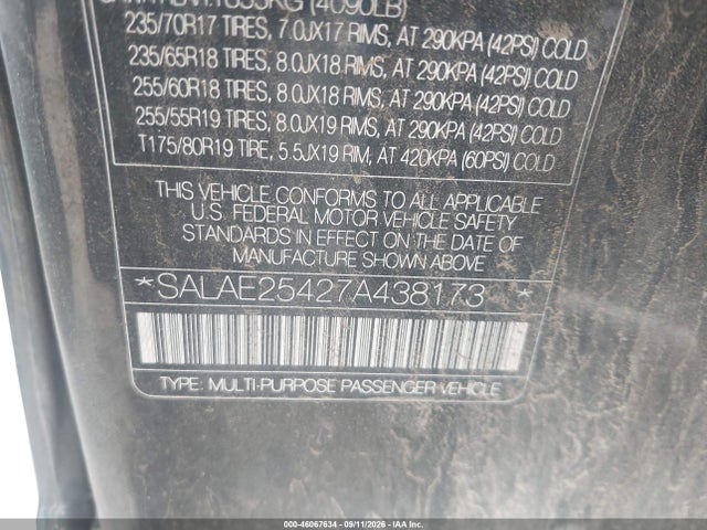 Aukcja sprzedaży 2007 Land Rover Lr3 V8 Se, vin: SALAE25427A438173, numer aukcji: 46067634