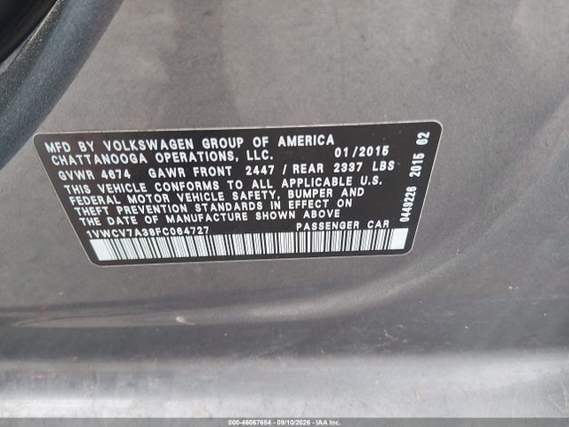 Продаж на аукціоні авто 2015 Volkswagen Passat 2.0l Tdi Sel Premium, vin: 1VWCV7A38FC064727, номер лоту: 46067654