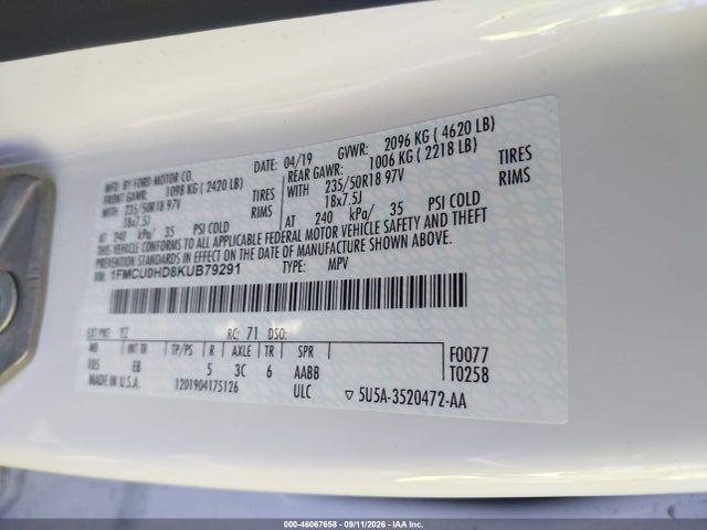Ford ESCAPE SEL 2019 1FMCU0HD8KUB79291 Image 9