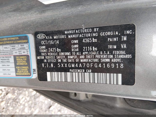 Aukcja sprzedaży 2015 Kia Optima Lx, vin: 5XXGM4A70FG416918, numer aukcji: 46067668
