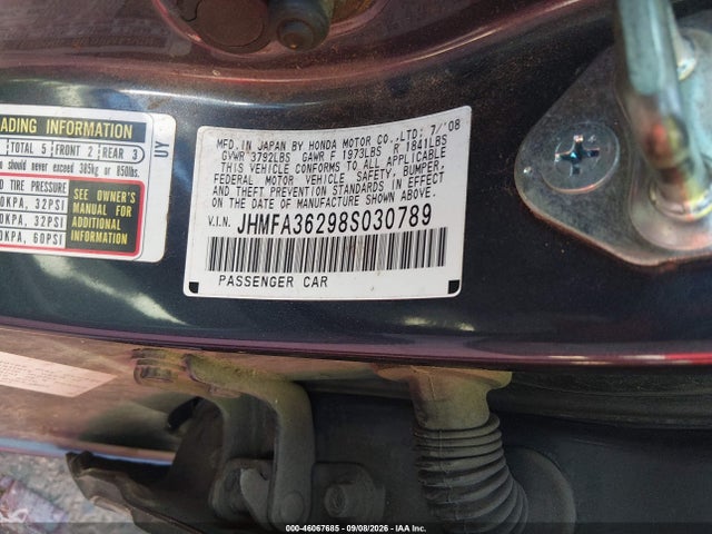 46067685 :رقم المزاد ، JHMFA36298S030789 vin ، 2008 Honda Civic Hybrid مزاد بيع