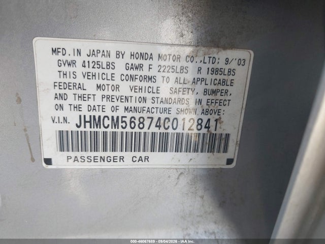 2004 Honda Accord 2.4 Ex მანქანა იყიდება აუქციონზე, vin: JHMCM56874C012841, აუქციონის ნომერი: 46067689
