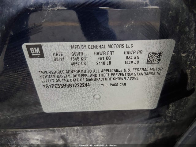 Aukcja sprzedaży 2011 Chevrolet Cruze Ls, vin: 1G1PC5SH6B7222244, numer aukcji: 46067691