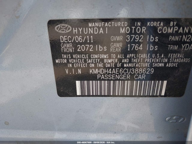 Aukcja sprzedaży 2012 Hyundai Elantra Gls (ulsan Plant), vin: KMHDH4AE6CU388629, numer aukcji: 46067699