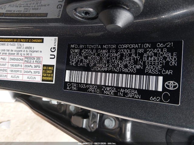 JTDKAMFP1N3198093 Toyota Prius Prime Le