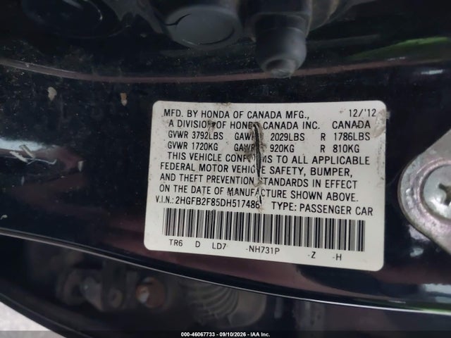 Aukcja sprzedaży 2013 Honda Civic Ex, vin: 2HGFB2F85DH517486, numer aukcji: 46067733