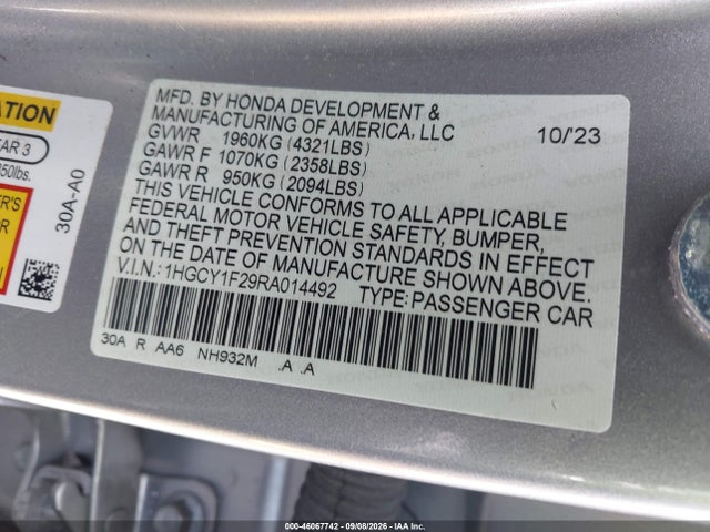1HGCY1F29RA014492 Honda ACCORD LX