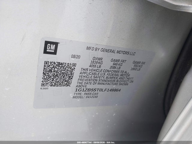 Продажа на аукционе авто 2020 Chevrolet Malibu Fwd Ls, vin: 1G1ZB5ST0LF149864, номер лота: 46067744