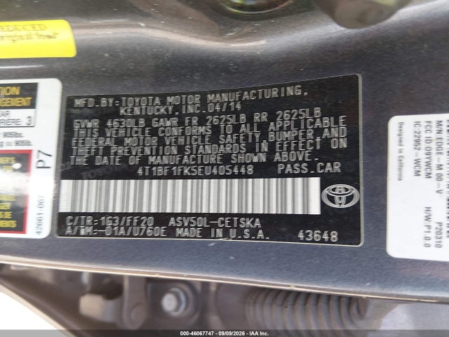 Aukcja sprzedaży 2014 Toyota Camry Se, vin: 4T1BF1FK5EU405448, numer aukcji: 46067747