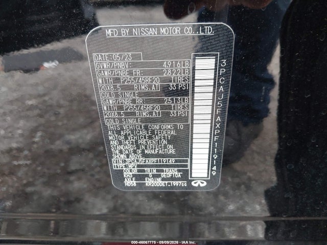 2023 Infiniti Qx50 Sport მანქანა იყიდება აუქციონზე, vin: 3PCAJ5FAXPF119149, აუქციონის ნომერი: 46067775