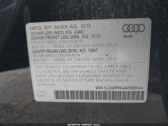 Aukcja sprzedaży 2016 Audi Q5 2.0t Premium, vin: WA1L2AFP9GA068944, numer aukcji: 46067790