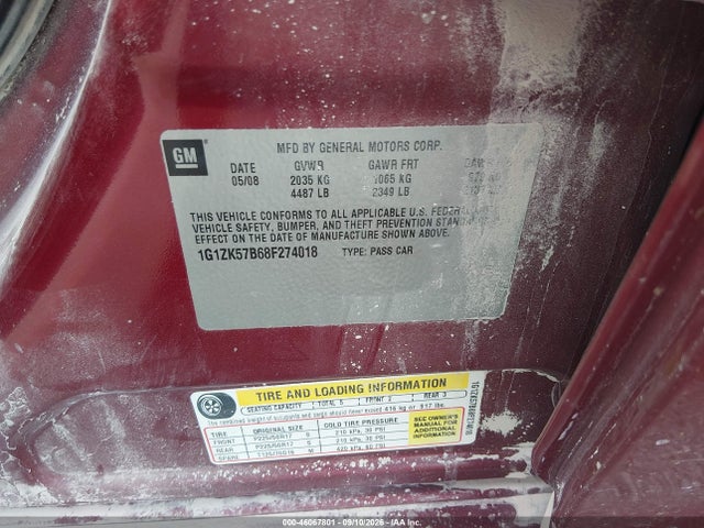 2008 Chevrolet Malibu Ltz მანქანა იყიდება აუქციონზე, vin: 1G1ZK57B68F274018, აუქციონის ნომერი: 46067801