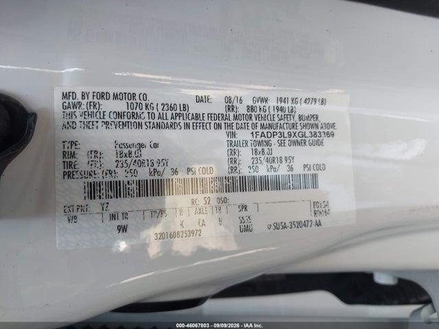 46067803 :رقم المزاد ، 1FADP3L9XGL383369 vin ، 2016 Ford Focus St مزاد بيع