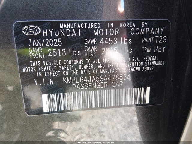 Продажа на аукционе авто 2025 Hyundai Sonata Sel, vin: KMHL64JA5SA478854, номер лота: 46067815
