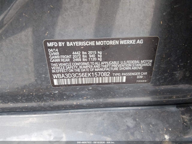 2014 Bmw 328d მანქანა იყიდება აუქციონზე, vin: WBA3D3C56EK157082, აუქციონის ნომერი: 46067822