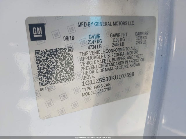 Chevrolet IMPALA LT 2019 1G11Z5S30KU107598 Image 9