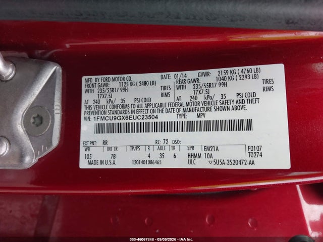Ford ESCAPE SE 2014 1FMCU9GX6EUC23504 Image 9
