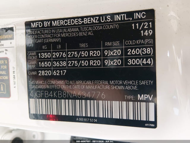 4JGFB4KB8NA634776 Mercedes-Benz Gle 350 4matic