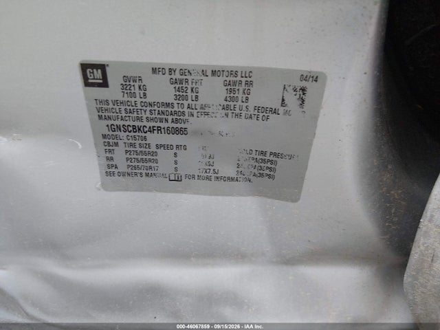 Продажа на аукционе авто 2015 Chevrolet Tahoe Lt, vin: 1GNSCBKC4FR160865, номер лота: 46067859