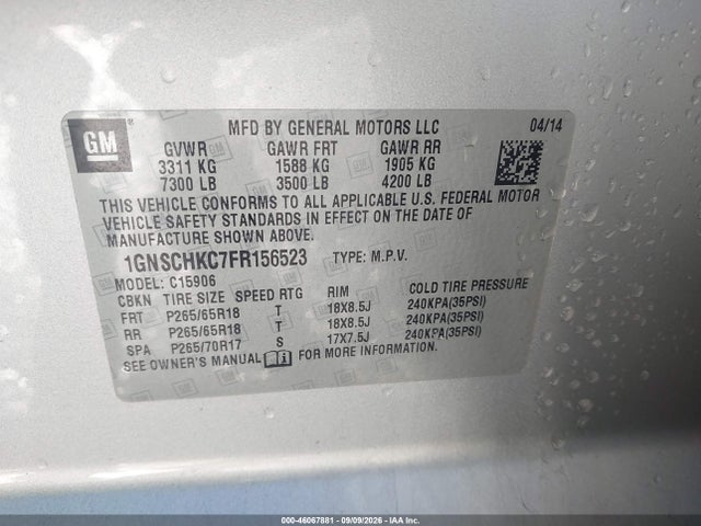 46067881 :رقم المزاد ، 1GNSCHKC7FR156523 vin ، 2015 Chevrolet Suburban 1500 Ls مزاد بيع