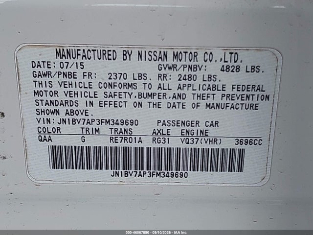 Aukcja sprzedaży 2015 Infiniti Q50, vin: JN1BV7AP3FM349690, numer aukcji: 46067890