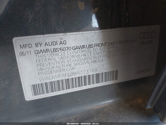 Aukcja sprzedaży 2011 Audi A4 2.0t Premium, vin: WAUWFAFL0BA173169, numer aukcji: 46067897