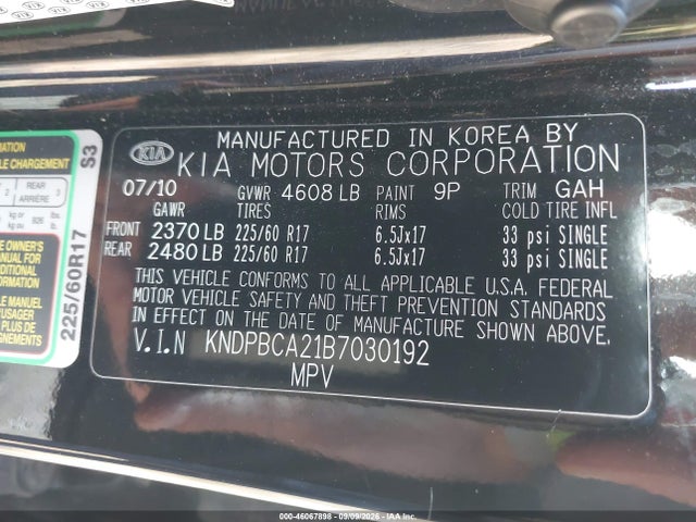 2011 Kia Sportage Lx მანქანა იყიდება აუქციონზე, vin: KNDPBCA21B7030192, აუქციონის ნომერი: 46067898
