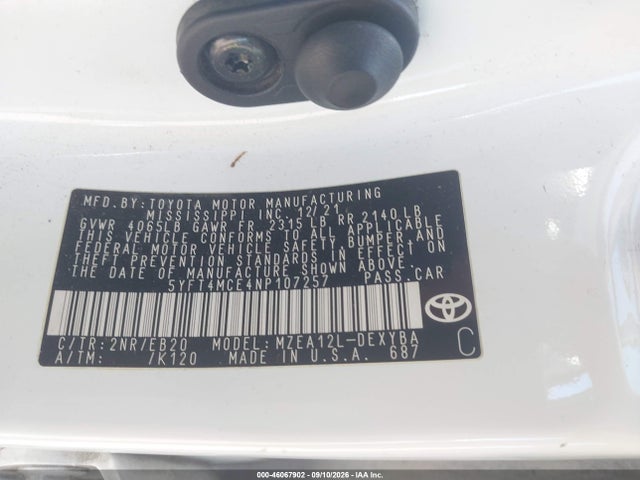 46067902 :رقم المزاد ، 5YFT4MCE4NP107257 vin ، 2022 Toyota Corolla Xse مزاد بيع