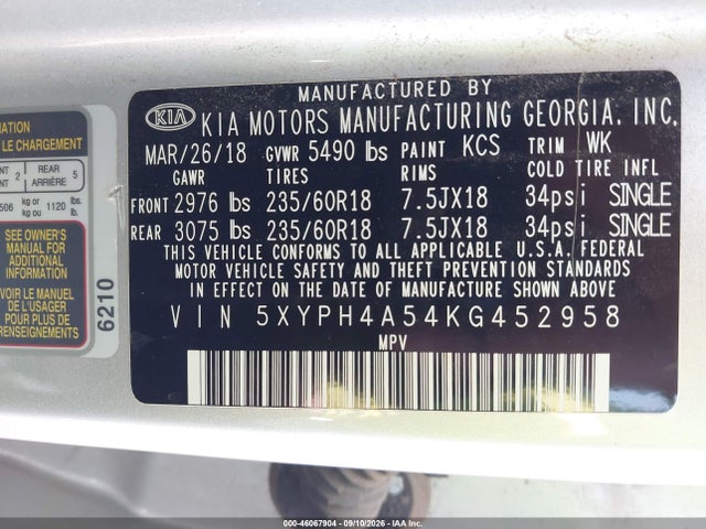 KIA Sorento 3.3l Ex 2019 5XYPH4A54KG452958 Image 9