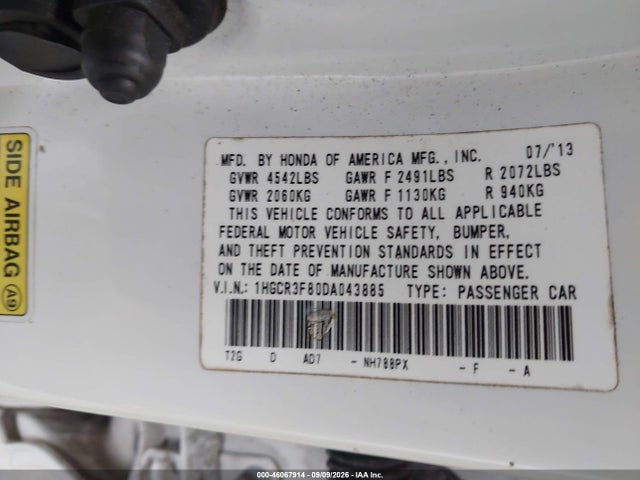 46067914 :رقم المزاد ، 1HGCR3F80DA043885 vin ، 2013 Honda Accord Ex-l V-6 مزاد بيع