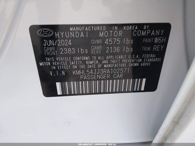 Продажа на аукционе авто 2024 Hyundai Sonata Hybrid Limited, vin: KMHL54JJ3RA102571, номер лота: 46067917