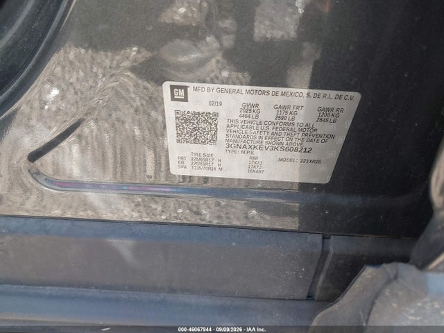 46067944 :رقم المزاد ، 3GNAXKEV3KS608212 vin ، 2019 Chevrolet Equinox Lt مزاد بيع