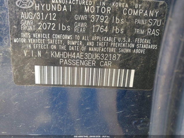 Продажа на аукционе авто 2013 Hyundai Elantra Gls, vin: KMHDH4AE3DU632187, номер лота: 46067949