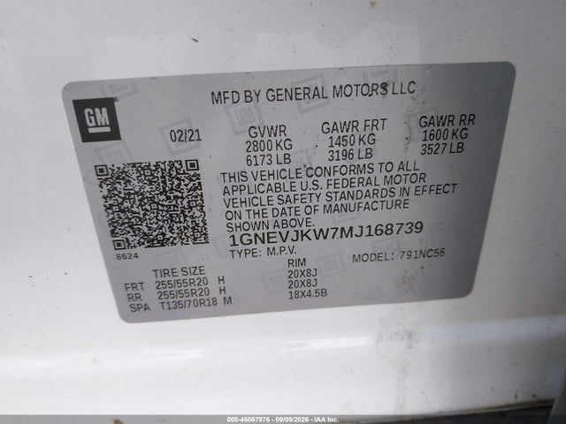 Продажа на аукционе авто 2021 Chevrolet Traverse Awd Rs, vin: 1GNEVJKW7MJ168739, номер лота: 46067976