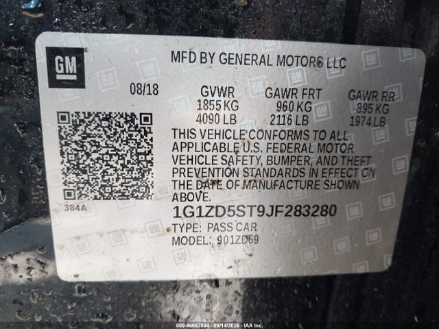 2018 Chevrolet Malibu Lt მანქანა იყიდება აუქციონზე, vin: 1G1ZD5ST9JF283280, აუქციონის ნომერი: 46067994