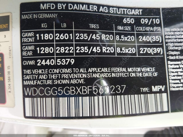 2011 Mercedes-benz Glk 350 მანქანა იყიდება აუქციონზე, vin: WDCGG5GBXBF562237, აუქციონის ნომერი: 46068036
