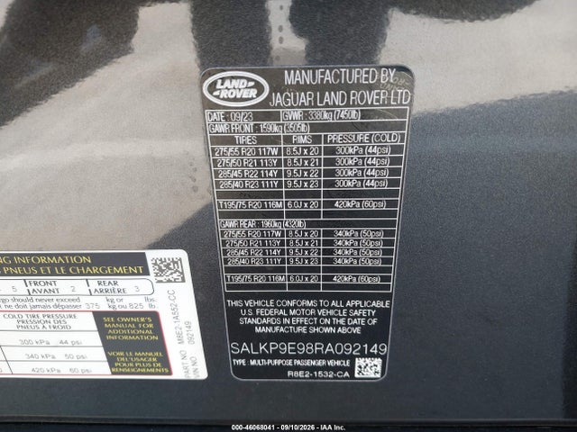 Aukcja sprzedaży 2024 Land Rover Range Rover P530 Se, vin: SALKP9E98RA092149, numer aukcji: 46068041