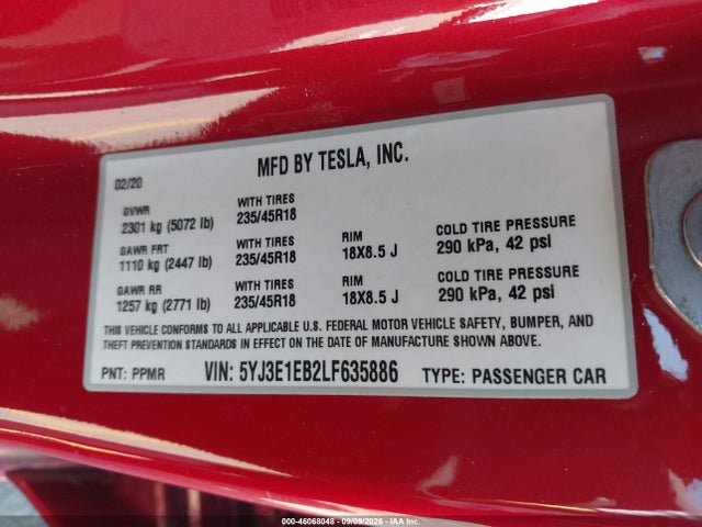 Tesla Model 3 Long Range Dual Motor All-wheel Drive 2020 5YJ3E1EB2LF635886 Image 9