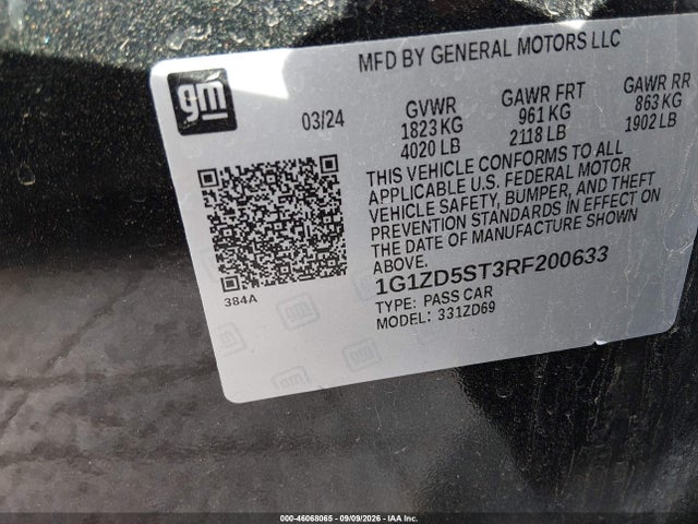 Продажа на аукционе авто 2024 Chevrolet Malibu Fwd 1lt, vin: 1G1ZD5ST3RF200633, номер лота: 46068065