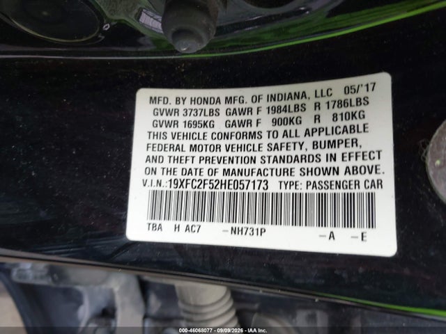 Aukcja sprzedaży 2017 Honda Civic Lx, vin: 19XFC2F52HE057173, numer aukcji: 46068077