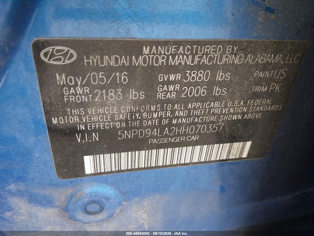 Hyundai Elantra Eco 2017 5NPD94LA2HH070357 Image 9