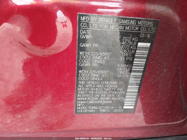 Продаж на аукціоні авто 2016 Nissan Rogue Sv, vin: KNMAT2MV9GP678888, номер лоту: 46068101