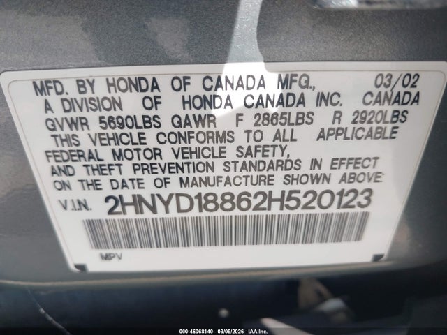 Продажа на аукционе авто 2002 Acura Mdx, vin: 2HNYD18862H520123, номер лота: 46068140